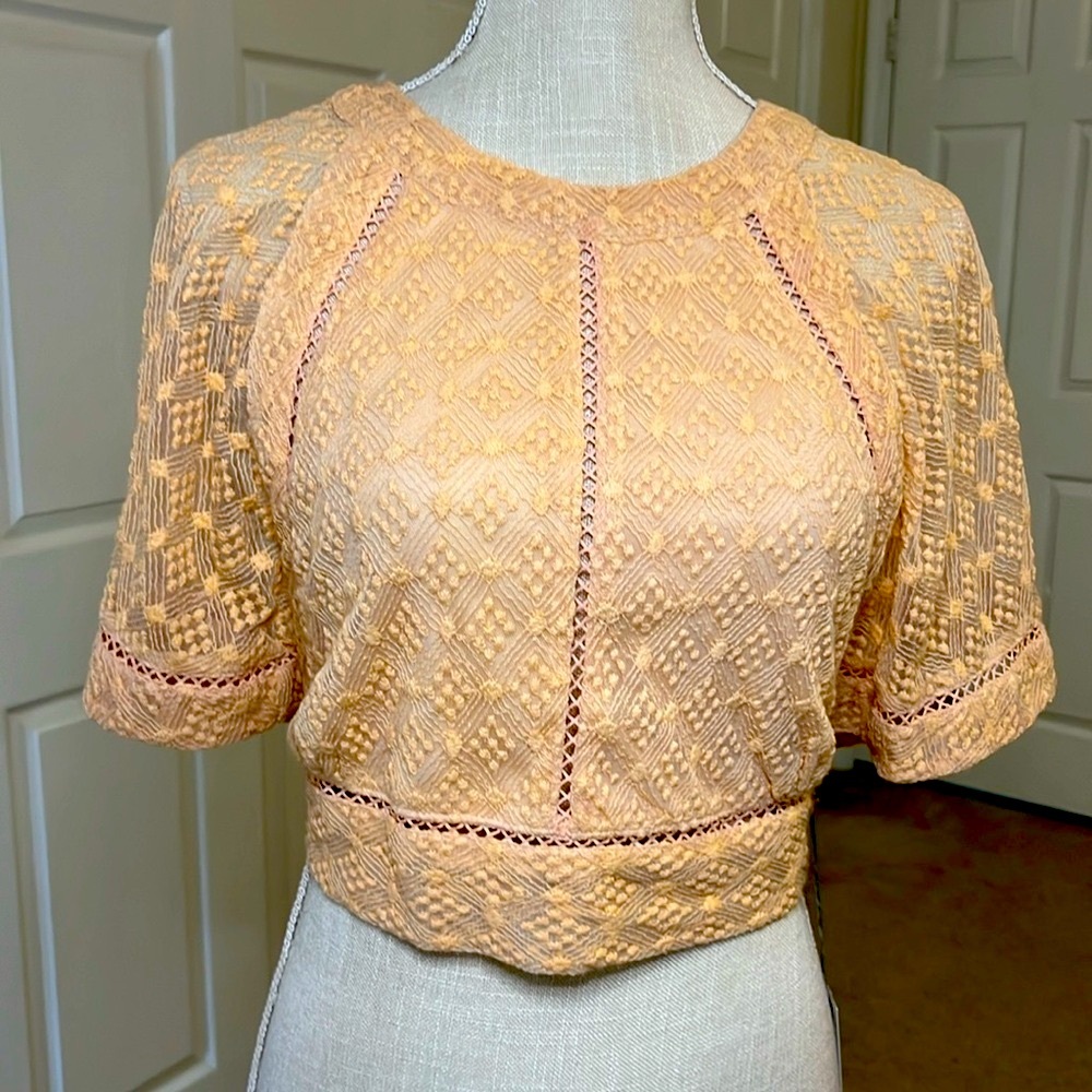 O’Neill Embroidered Crop Lace Top with open back and tie #100